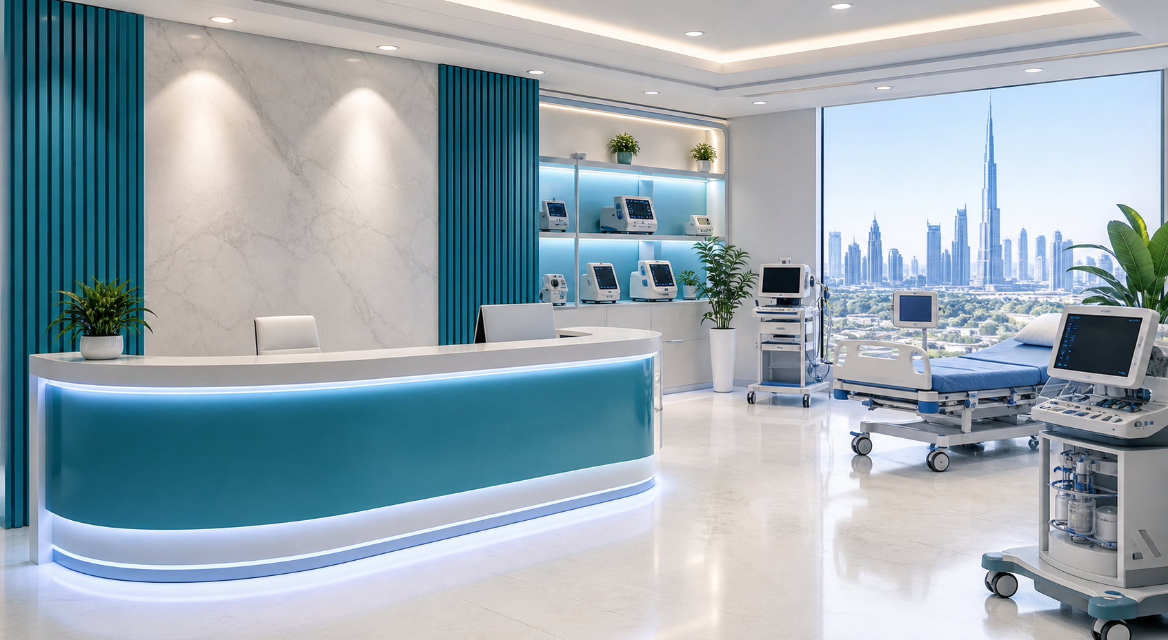 Welcoming medical equipment showroom reception in Dubai